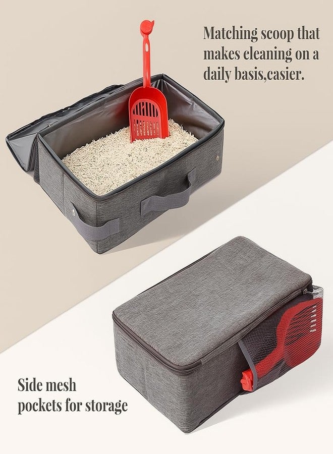 STORE 2508 Store2508 Portable Foldable Cat Litter Box with Scoop Travel Friendly Waterproof PEVA Lining Oxford Fabric Zipper Lid Lightweight and Easy to Clean for Cats - Image 4